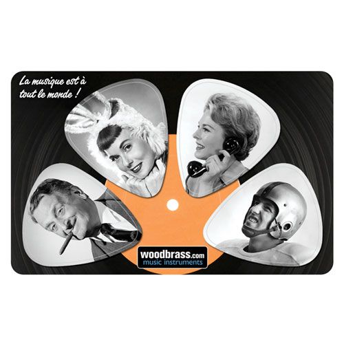 Pikcard Fifties Woodbrass Carte De 4 Médiators Détachables
